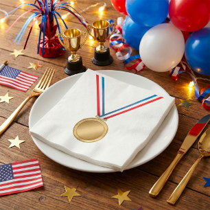 Guardanapo De Papel Prêmio Medalha de Ouro com Fita Azul Vermelho Bran