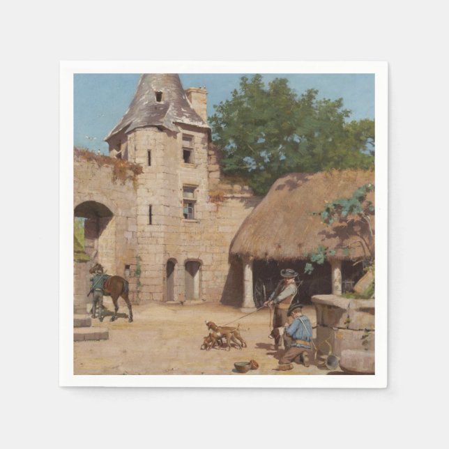 Guardanapo De Papel Preparando-se para a Caça Medieval (Frente)