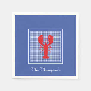 Guardanapo De Papel Preppy Blue Gingham Red Lobster Nome Personalizado