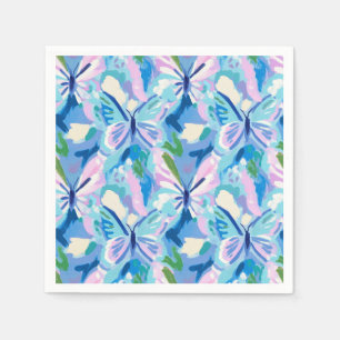 Guardanapo De Papel Preppy Butterflies Padrão Azul Cor-de-rosa Verde