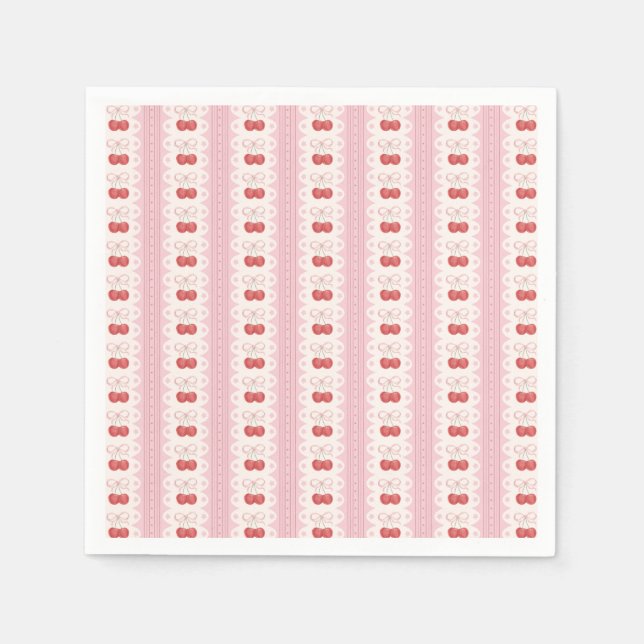 Guardanapo De Papel Preppy Cherry Stripes - Pink and Off White (Frente)