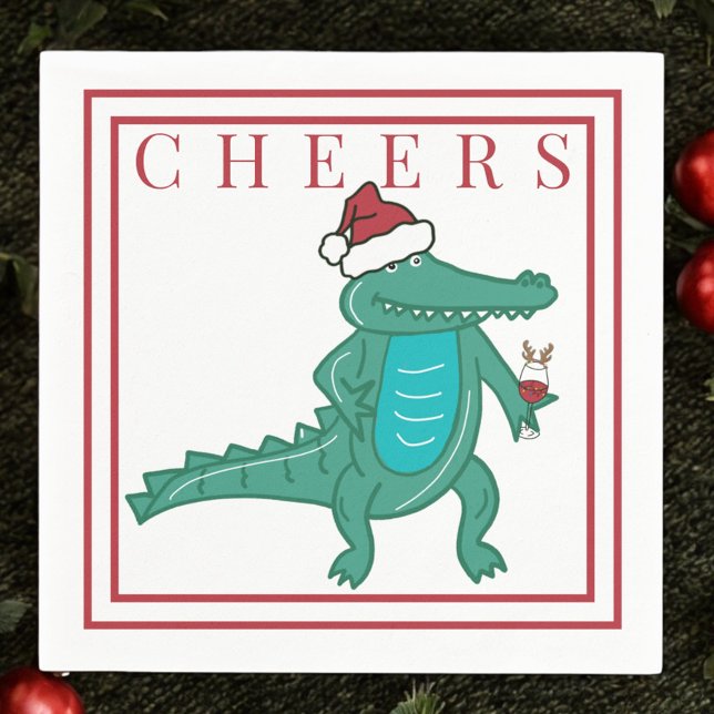 Guardanapo De Papel Preppy Christmas Alligator Papais noeis Wine Cheer (Criador carregado)