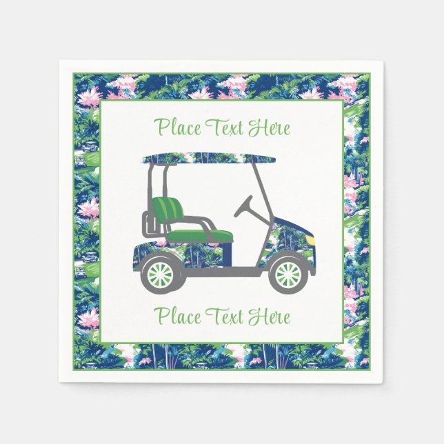 Guardanapo De Papel Preppy Golf Print Golf Cart (Frente)