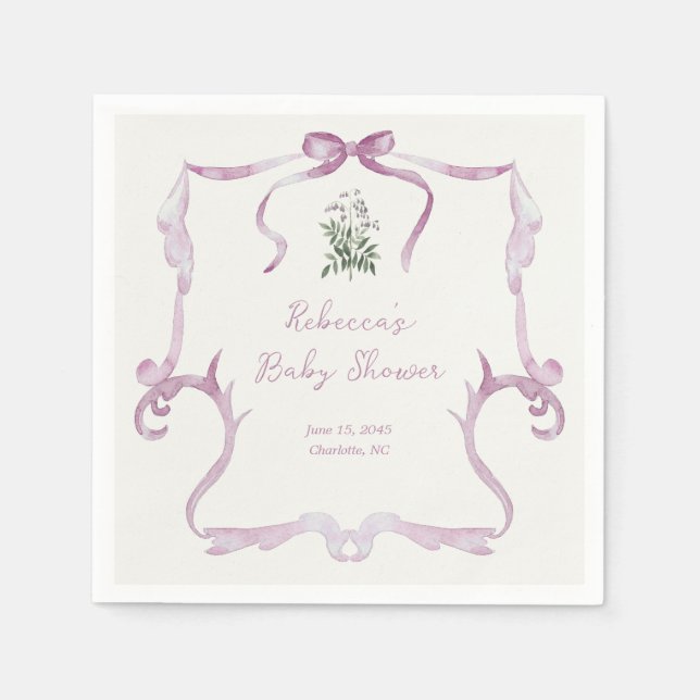 Guardanapo De Papel Preppy Grandmillennial Pink Girl Baby Shower (Frente)