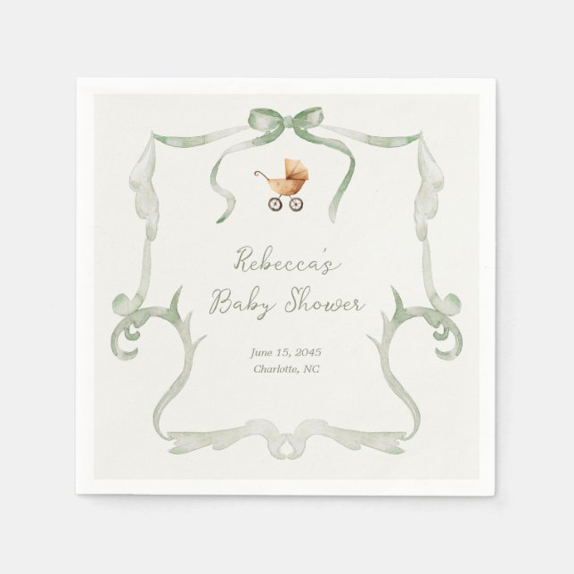 Guardanapo De Papel Preppy Grandmillennial Sage Green Baby Shower (Frente)
