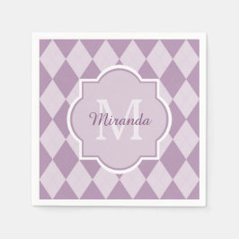 Guardanapo De Papel Preppy Light Purple Argyle Girly Monograma e Nome