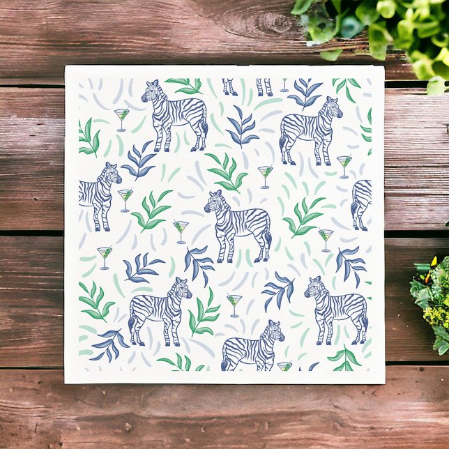 Guardanapo De Papel Preppy Navy Zebra Martinis Branco (Criador carregado)