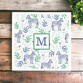 Guardanapo De Papel Preppy Navy Zebras Martinis / Navy Monograma Branc