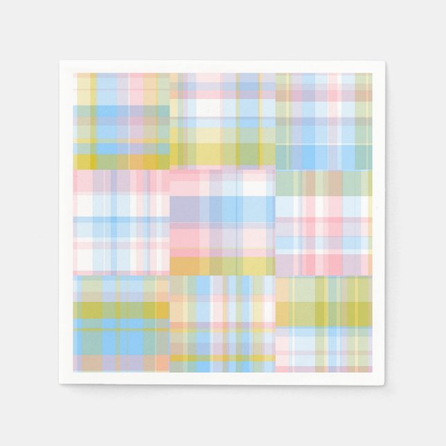 Guardanapo De Papel Preppy Patchwork Olha Madras Pastel (Frente)