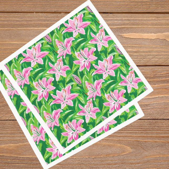 Guardanapo De Papel Preppy Pink Lily Floral Chic Garden Party (Criador carregado)