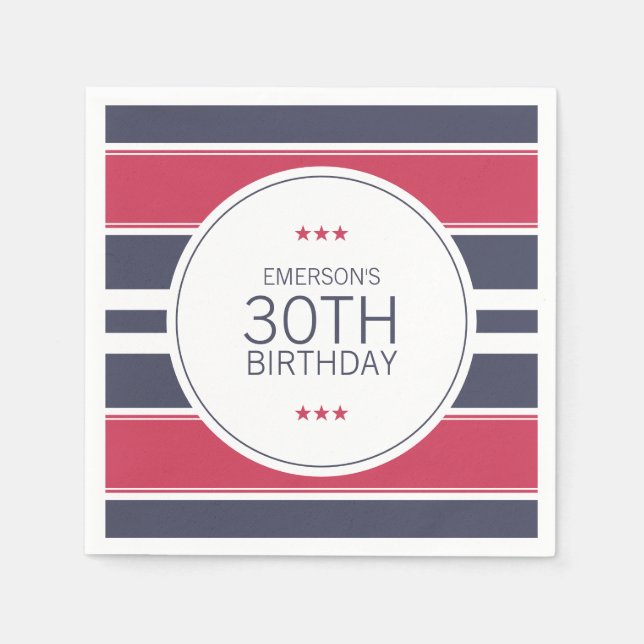 Guardanapo De Papel Preppy Red, White & Blue Birday Paper Napkins (Frente)