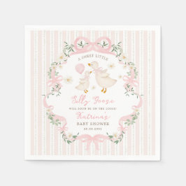 Guardanapo De Papel Preppy Rosa Silly Goose Laço Floral Chá de Bebê