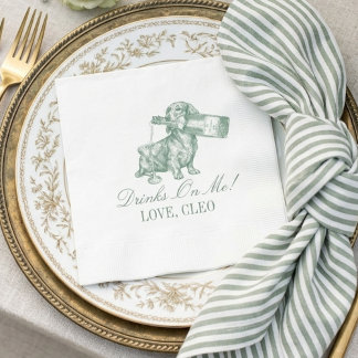 Guardanapo De Papel Preppy Sage Green Dachshund Champagne Wedding