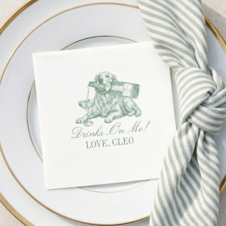 Guardanapo De Papel Preppy Sage Green Golden Retriever Wedding