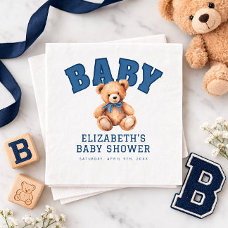 Guardanapo De Papel Preppy Varsity Teddy Bear Baby Shower