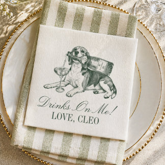 Guardanapo De Papel Preppy Verde Salvia Beagle Champanhe Casamento