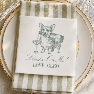 Guardanapo De Papel Preppy Verde Salvia Corgi Champanhe Casamento