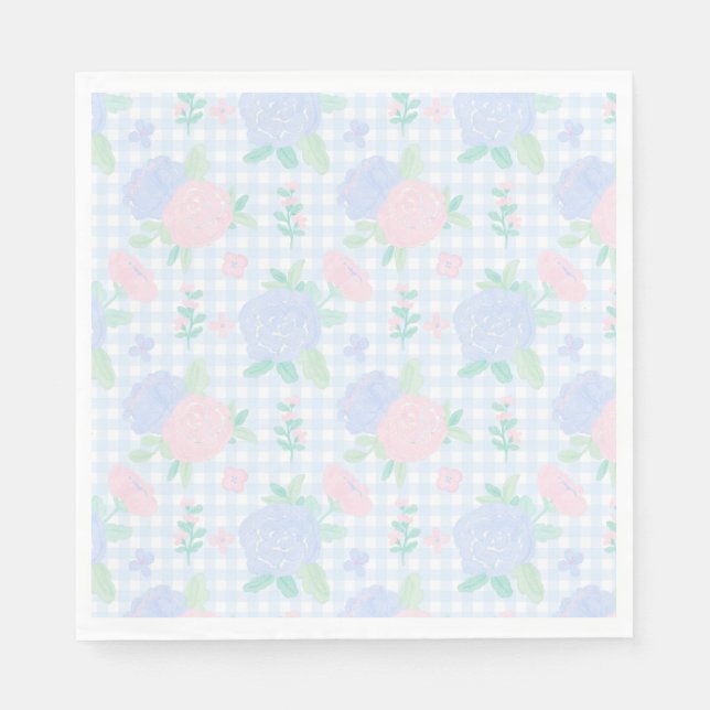 Guardanapo De Papel Preppy Watercolor Floral Gingham Birthday (Frente)