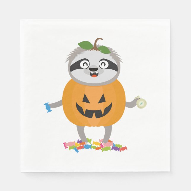 Guardanapo De Papel Presente de fantasia de Pumpkin Sloth Halloween (Frente)