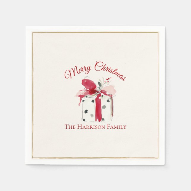 Guardanapo De Papel Presente de Natal Personalizado com Aquarela (Frente)