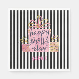 Guardanapo De Papel Presente Rosa Preto e Branco