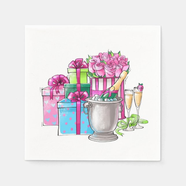 Guardanapo De Papel Presentes de Chá de Noiva Taças de Champanhe (Frente)