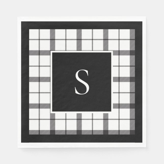 Guardanapo De Papel Preto, Branco, Xadrez, Clássico, Chic, Moderno (Frente)