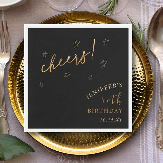 Guardanapo De Papel Preto Dourado Cheers 40th 50th 60th Festa de anive (Criador carregado)
