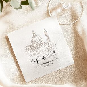Guardanapo De Papel Preto e Branco Casamento de Ilustração Italiana
