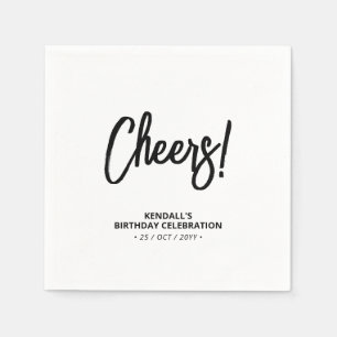 Guardanapo De Papel Preto e Branco Letras Modernas com Pincel Cheers
