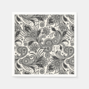 Guardanapo De Papel Preto e branco paisley