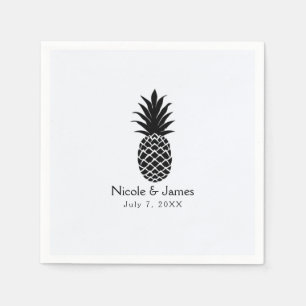 Guardanapo De Papel Preto e Branco Tropical Abacaxi Elegante Chique