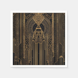 Guardanapo de papel preto e dourado Art Déco