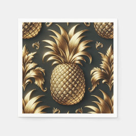 Guardanapo De Papel Preto e Dourado Tropical Abacaxi Luxuoso Casamento
