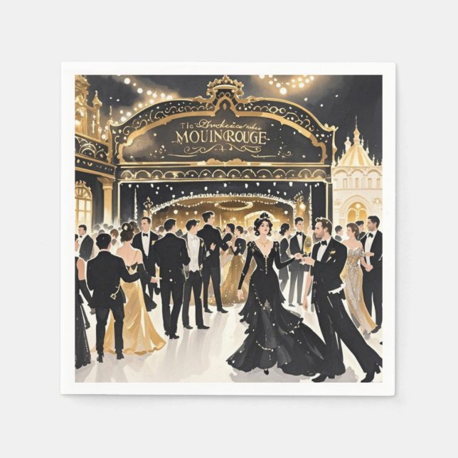 Guardanapo De Papel Preto e ouro, luxo rico, estilo Moulin Rouge (Frente)