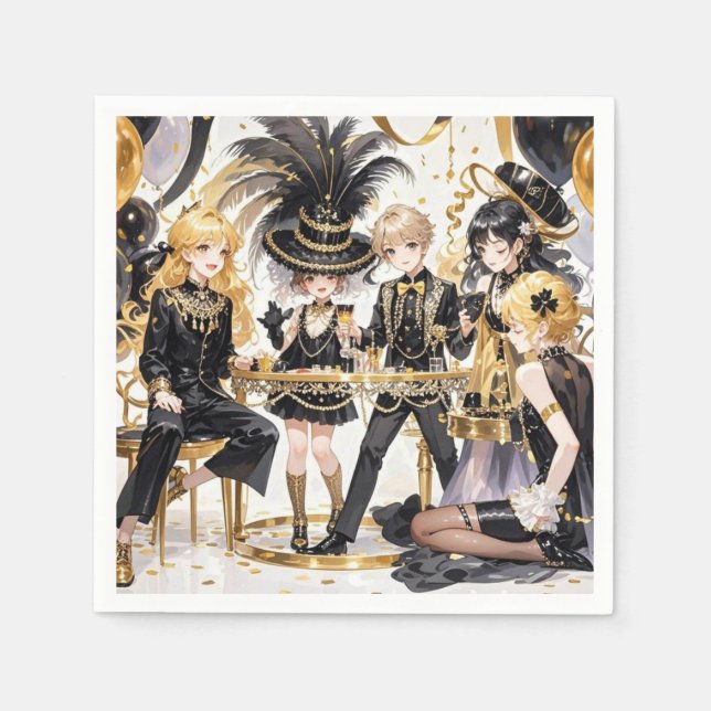 Guardanapo De Papel Preto e ouro, luxo rico, estilo Moulin Rouge (Frente)