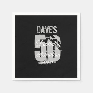 Guardanapo De Papel Preto Elegante e Branco 50ª Festa de aniversário