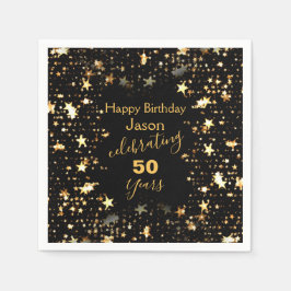Guardanapo De Papel Preto Elegante e Festa de aniversário 50 Dourada