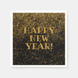 Guardanapo De Papel Preto Festivo e Dourado Confetti Feliz Novo