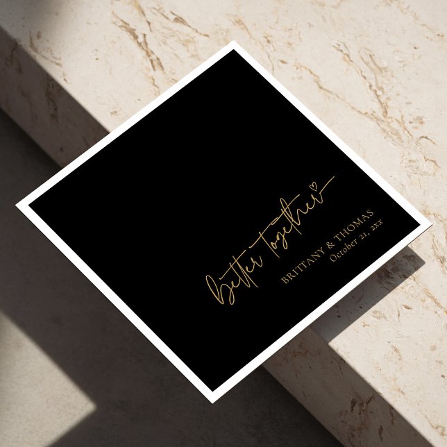 Guardanapo De Papel Preto Personalizado e Dourado Melhor Junto (Personalized Black & Gold Better Together Wedding Napkins)