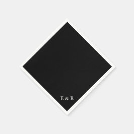 Guardanapo De Papel Preto Sólido com Detalhe de Casamento Branco
