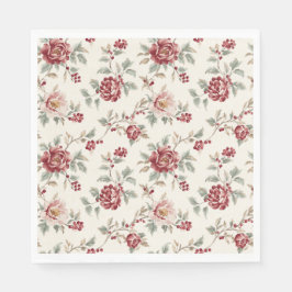 Guardanapo De Papel Pretty Chic Red Cream Floral Birthday 