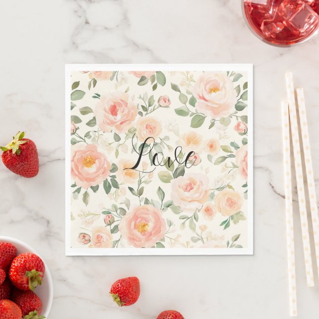Guardanapo De Papel Pretty Cream Peach Floral Bridal Shower (Insitu)