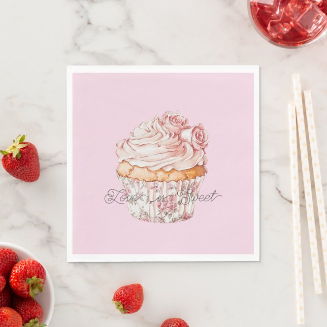 Guardanapo De Papel Pretty Pink Roses Floral Cupcake Bridal Shower (Insitu)