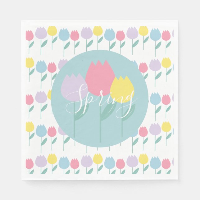 Guardanapo De Papel Pretty Spring Tulips Pastel Floral Birthday Party (Frente)
