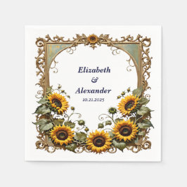 Guardanapo De Papel Pretty Yellow sunflower with art frame wedding