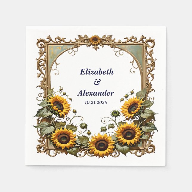 Guardanapo De Papel Pretty Yellow sunflower with art frame wedding  (Frente)