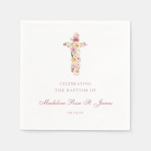 Guardanapo De Papel Primavera Blooms Floral Cross Baptism Christenin
