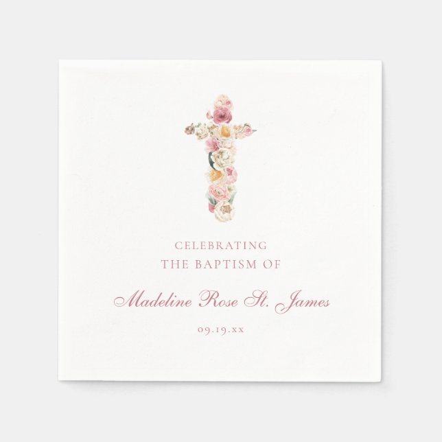 Guardanapo De Papel Primavera Blooms | Floral Cross Baptism Christenin (Frente)