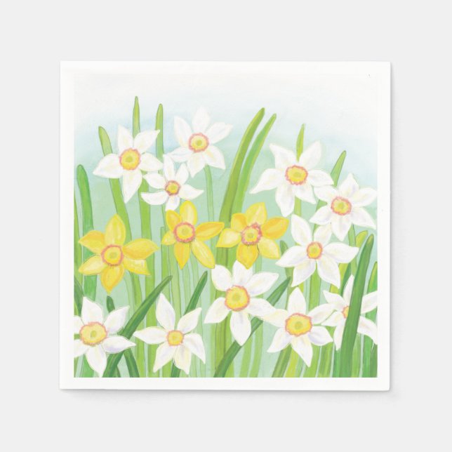 Guardanapo De Papel Primavera branco e amarelo Daffodils Napkins (Frente)